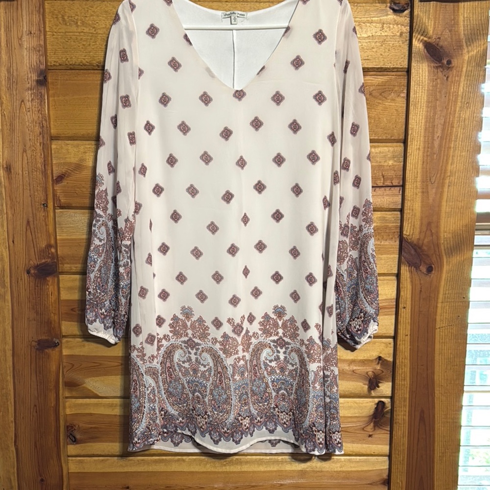 Charlotte Russe Beige and Pink/Blue Patterned Mini Dress/Long Top